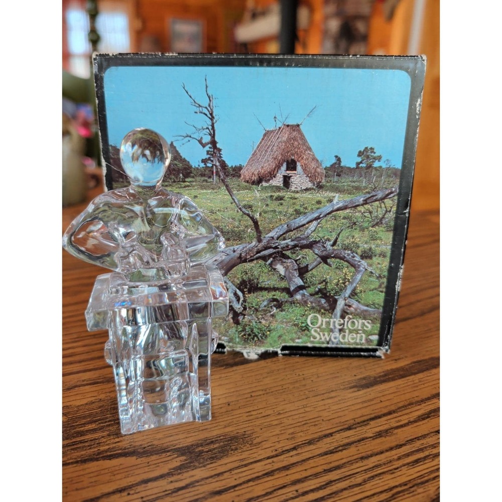 Vintage Orrefors Sweden Crystal Glass Carpenter Figurine Sculpture 4366/16
